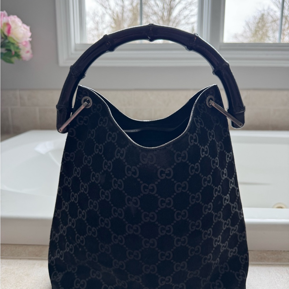 Gucci Black Hobo Bag with Textured Fabric